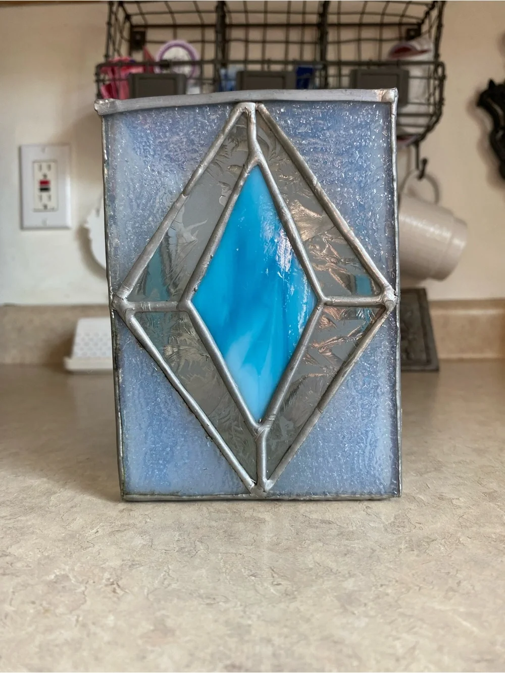 Vintage 80s Tiffany Style Stained Glass Votive Tea Candle Holder Pen Box Floral